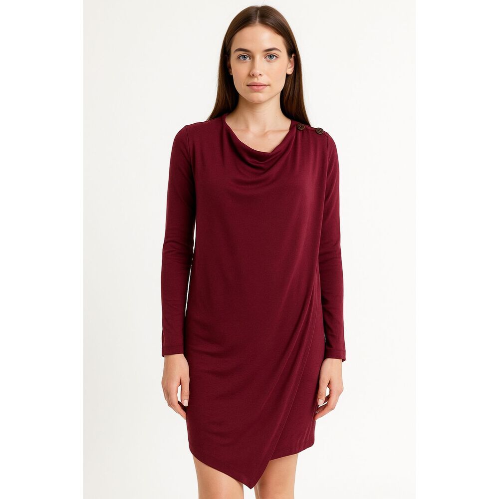 Splendid Asymmetrical Faux Wrap Long Sleeve Burgundy Dress XS
